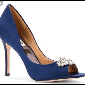 Badgley Mischka Lavendar II NAVY Satin 8.5 Shoes
